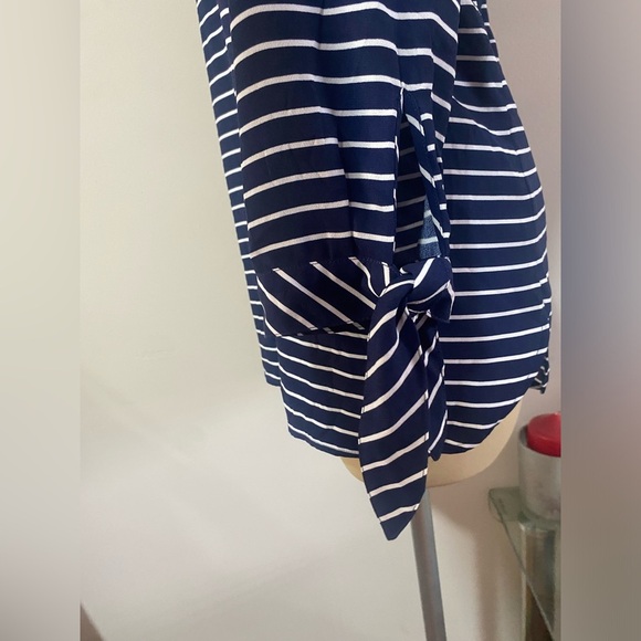 Talbots Blue and White Tie Front 3/4 Sleeve Blouse - Picture 4 of 14